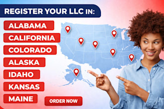 register your llc in alabama, california, colorado, alaska, idaho, kansas, maine