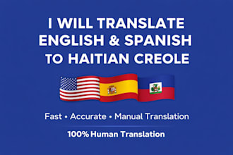 manually translate english and spanish to haitian creole fast and accurat