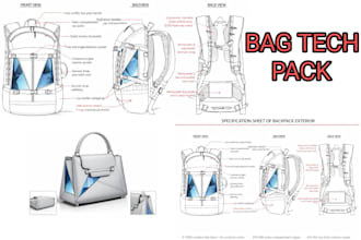 design a fashion handbag, bag, or backpack tech pack and bag tech pack