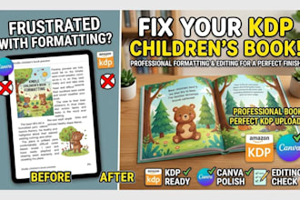 fix rejected amazon kdp children book formatting, canva formatting, book editing