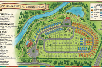 illustrate plot, plat, rv parking, resort, site, and property map design