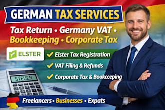 do german tax return, vat, bookkeeping, corporate tax, tax registration elster