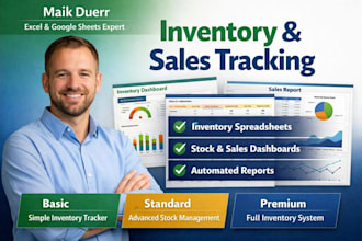 create an inventory management, stock tracker spreadsheet in excel, google sheet