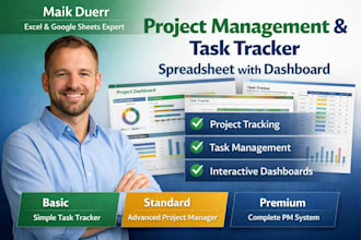 create project management, task tracker spreadsheet with dashboards