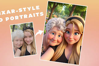 a custom pixar style 3d portrait for you or as a gift