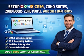 setup zoho crm, zoho suites, zoho books, zoho people, zoho one and zoho forms