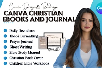 design christian devotionals journal planner, book in canva, women study planner