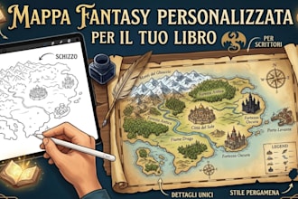 illustro a mano una mappa fantasy personalizzata per il libro