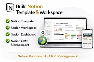 build notion template, notion workspace, notion dashboard, notion crm management