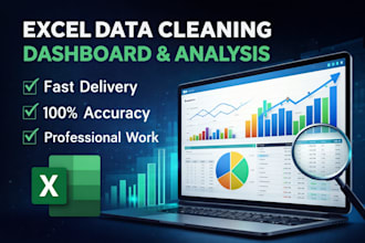 do excel data cleaning, formatting, pivot table and dashboard