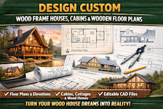 design custom wood frame houses, cabins, and wooden home with full floor plans