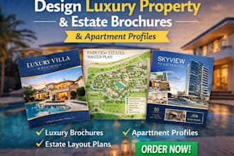 design luxury property brochure, real estate layout brochure, apartment project