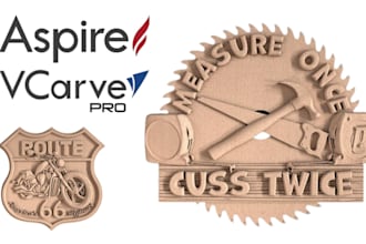 do cnc designs for cnc machine, 2d, 3d, wood carving in vcarce pro and aspire