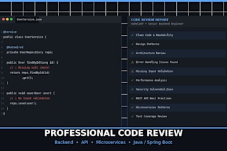 do a professional code review of your backend, API, or microservices code