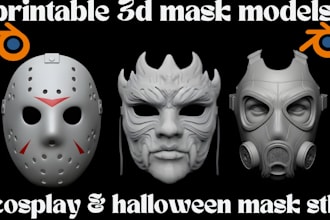 sculpt custom 3d mask, cosplay mask, halloween mask, anime mask stl file