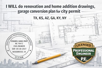 do renovation and home addition drawings, garage conversion plan for city permit