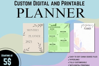 design custom digital and printable planner, journal