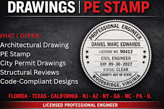 draw, review, and stamp, pe stamp your USA city permit architectural drawings
