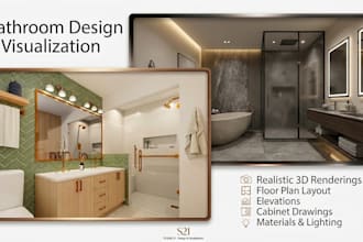 do bathroom remodel with 3d rendering, elevations and luxury suites