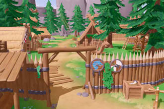 stylized 3d game environment for forest, cozy room, game level design in unity