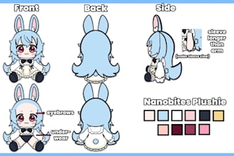 design custom plushie reference sheet stuffed animal character ych concept
