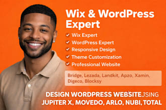 design wordpress website using jupiter x, movedo, arlo, nubi, total, kalium,