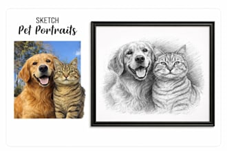 turn your pet into a realistic hand drawn sketch portrait
