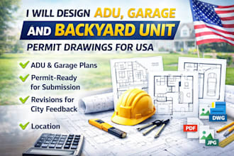 design adu, garage and backyard unit permit drawings USA