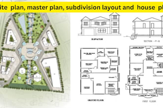 2d site, master plan subdivision layout real estate house floor plans, elevation