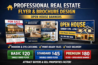design professional real estate flyer, brochure, and open house banner
