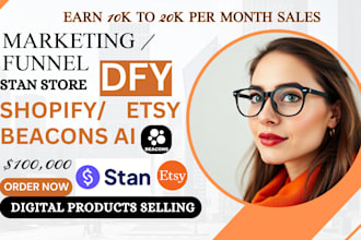 create, upload dfy digital product to stan store, etsy shopify beacons ai store