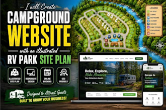 create wordpress campground website with an illustrated rv park site plan