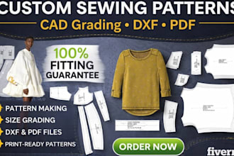 create custom sewing patter with cad grading dxf and PDF