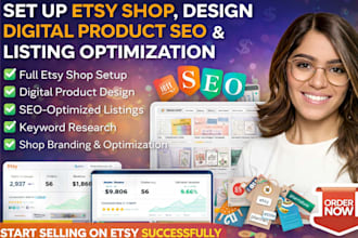 setup etsy shop, design etsy digital product seo, listing etsy store setup