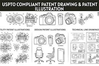 draw patent illustration, utility or design patent and technical line drawing