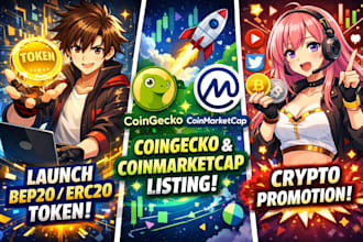 launch bep20 erc20 token, coingecko coinmarketcap listing and crypto promotion