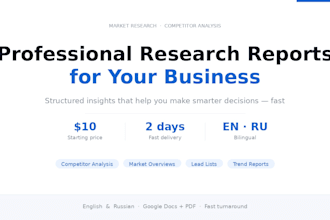 do market research, competitor analysis, and business reports in eng and rus