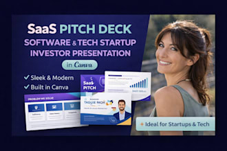 design saas pitch deck software, tech startup investor presentation in canva