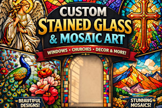 design custom stained glass art, mosaic, window panels, and church stained glass