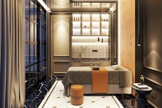 redesign tiny spa villa house, interior architect model, show room layout render