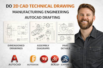 do 2d cad technical drawing, manufacturing engineering autocad drafting