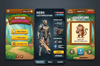 design professional game UI UX for mobile unity games