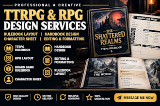 design ttrpg rulebook design rpg layout board game character sheet handbook edit