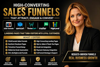click funnels sales funnels, samcart thrivecart mailerrite and ghl landing page