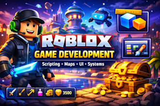 develop a complete roblox game with scripting, roblox map design, UI and systems