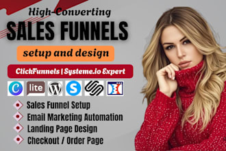 design clickfunnels sales funnel, systeme io, wix landing page, or thrivecart