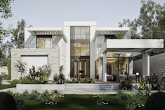 upgrade 3d modern duplex house,storey exterior,landscaping,stucco wall,d5 render