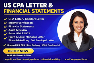 prepare US CPA letter, CPA comfort letter, income verification letter