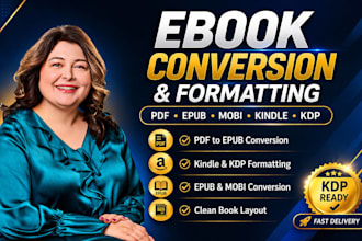 do the ebook conversion from PDF, word, indesign into epub, kindle formats