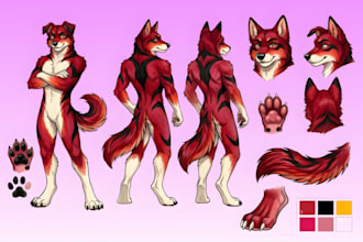 draw custom fursona reference sheet anthro character for fursuit vtuber vrchat